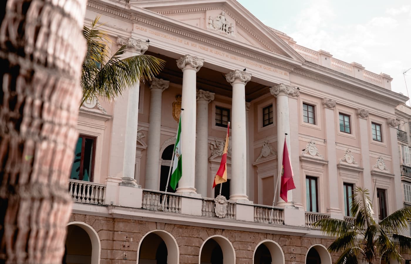 The columned facade of a civic building